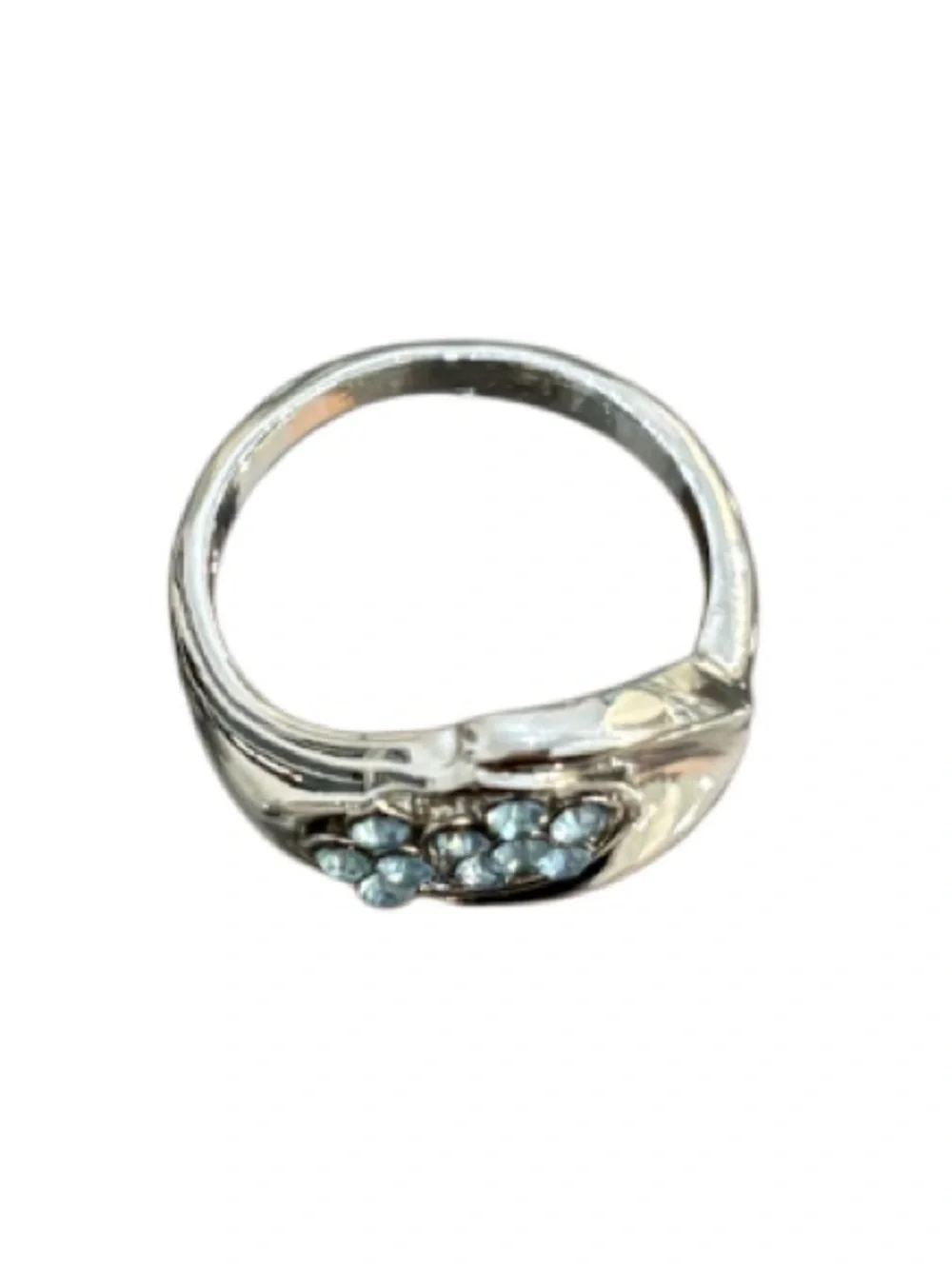 Aquamarine Blue Crystal Rhinestones Statement Ring Silver Facet Cluster Cocktail